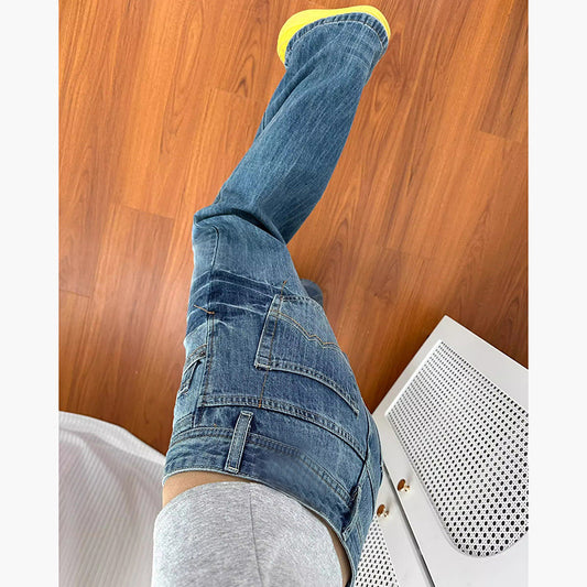 Neutral Sweet Cool Washed Flared Low Waist Denim Pants for Women
