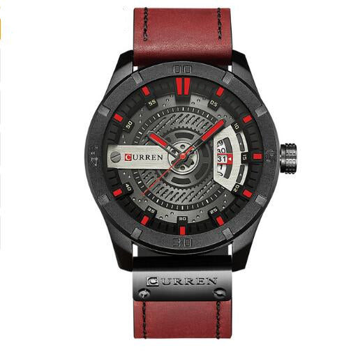 Men's Leather Quartz Wrist Watch