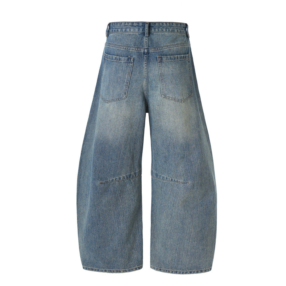 Men's Denim Tapered Jeans, Casual Wide-Leg Pants