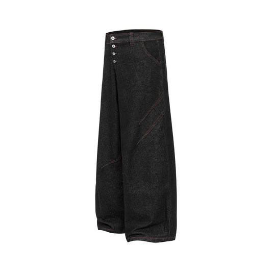 Street Retro Raw Denim Deconstructed Design Men's Loose Dagger Jeans