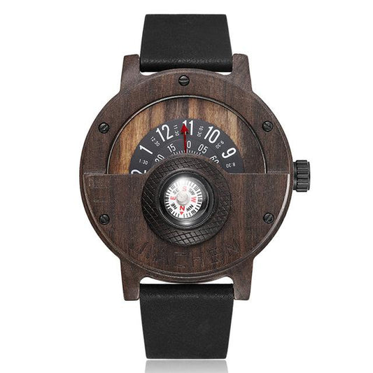 Unique Compass Turntable Design Men's Wooden Watch