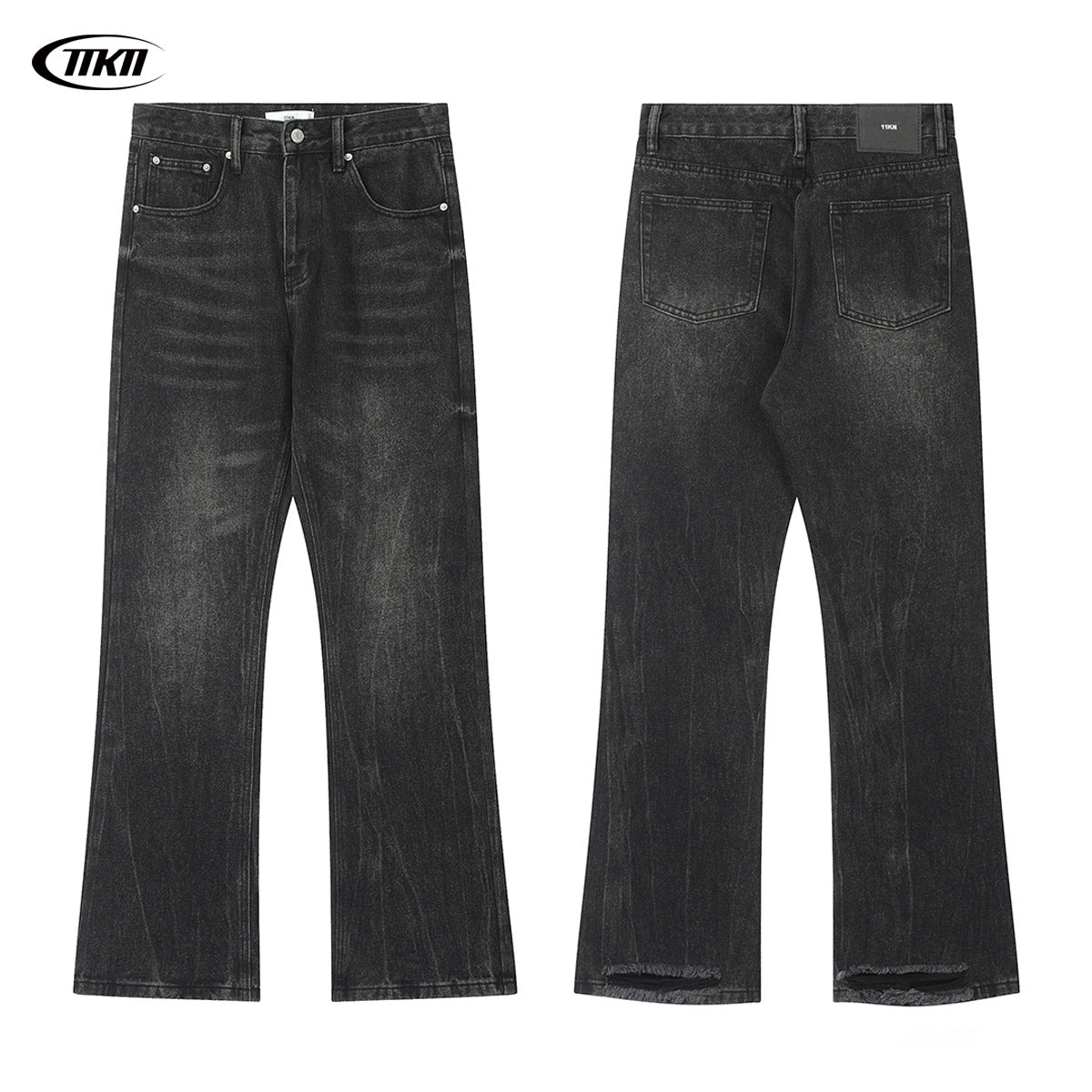 Black and Gray Flared Denim Pants for Men and Women - Slim Fit, Loose Tapered, Washed Dark Casual Long Pants