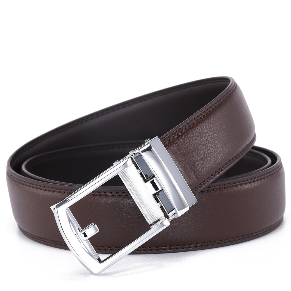 Genuine Leather Belt Men's Automatic Buckle Cowhide Belt Fake Needle Buckle Belt