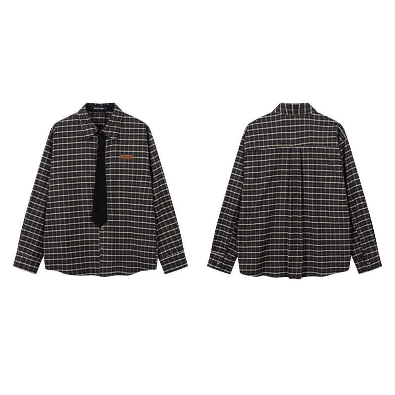 Plaid Casual College Style Color Block Design Long Sleeve Shirt for Men - Vintage All-Match Couple Jacket