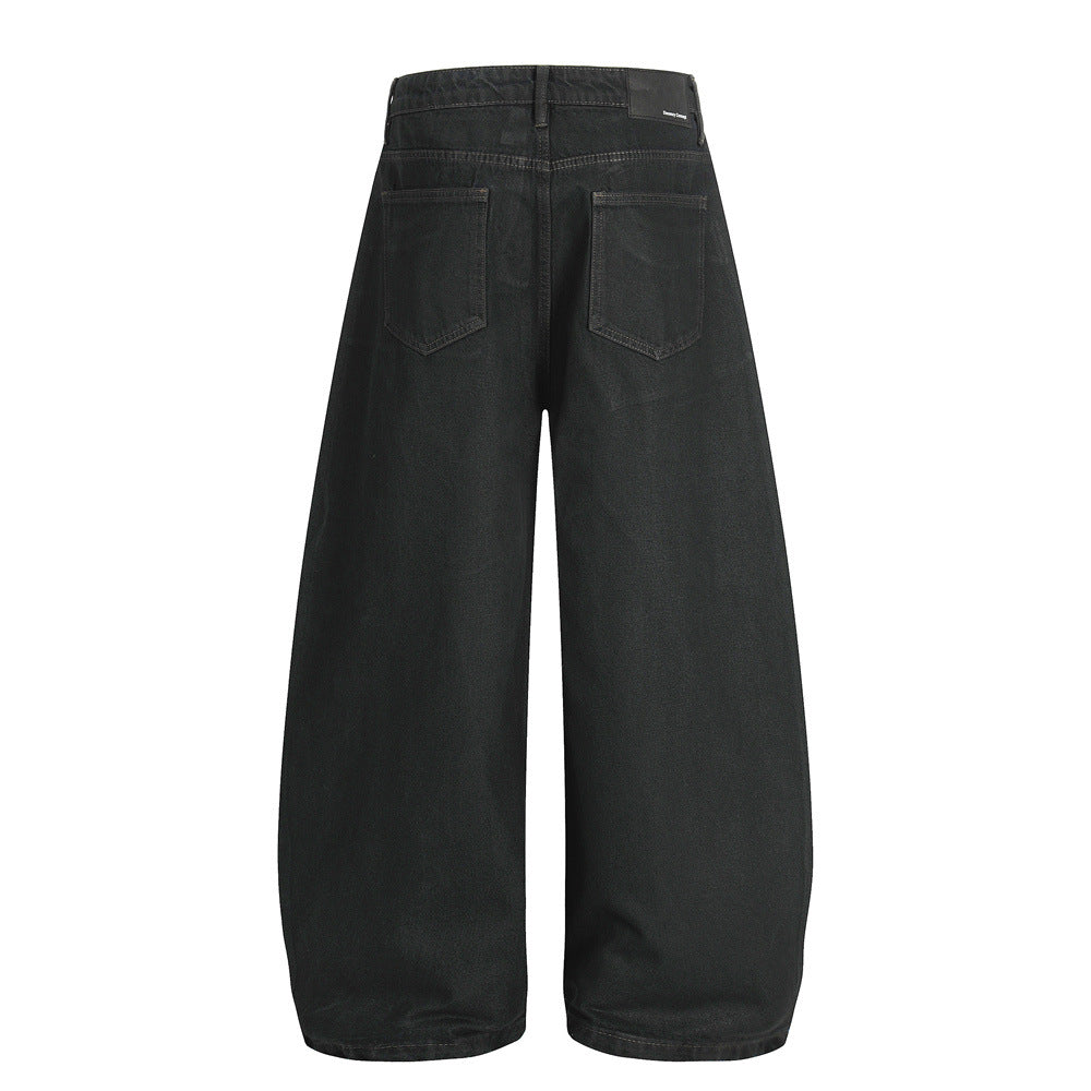 Street Men's Solid Color Simple Blade Jeans, Casual Loose Fit Pants for Men