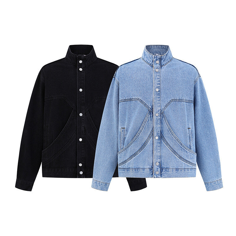 Vintage Washed Sectional Design Denim Jacket for Men