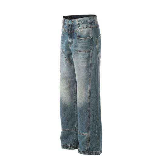 Street Distressed Denim Pants for Men - Loose Straight Design