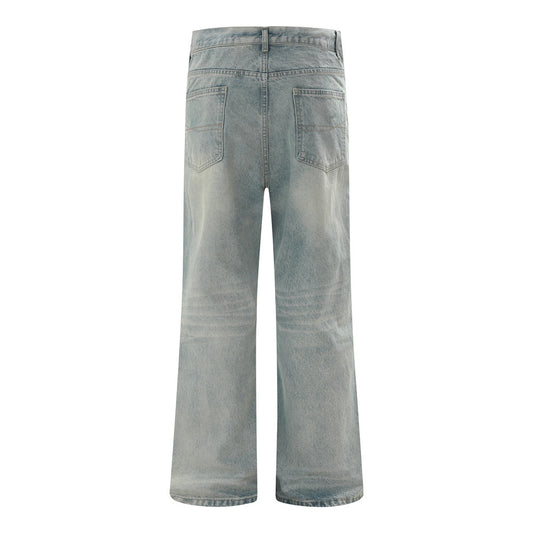Vintage Men's Denim Jeans, Washed Bleached Straight Leg, Brand Loose Fit, Versatile Casual Pants for Men
