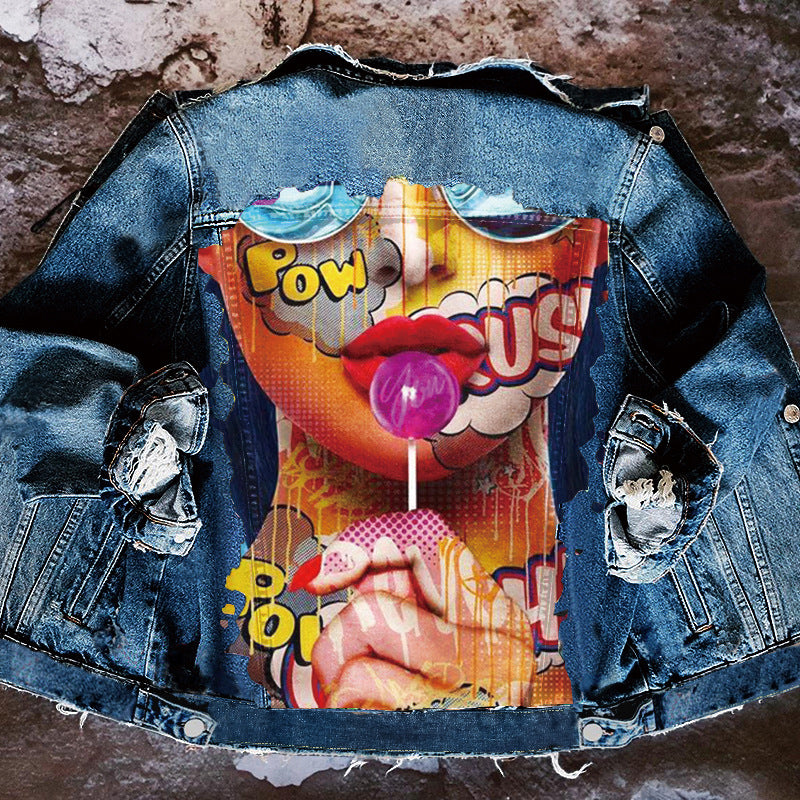 Denim Jacket with Lollipop Print