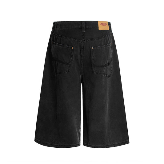 Men's Solid Color Denim Shorts with Half Elastic Waist