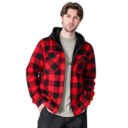 Casual Fleece Hooded Checkered Shirt for Men