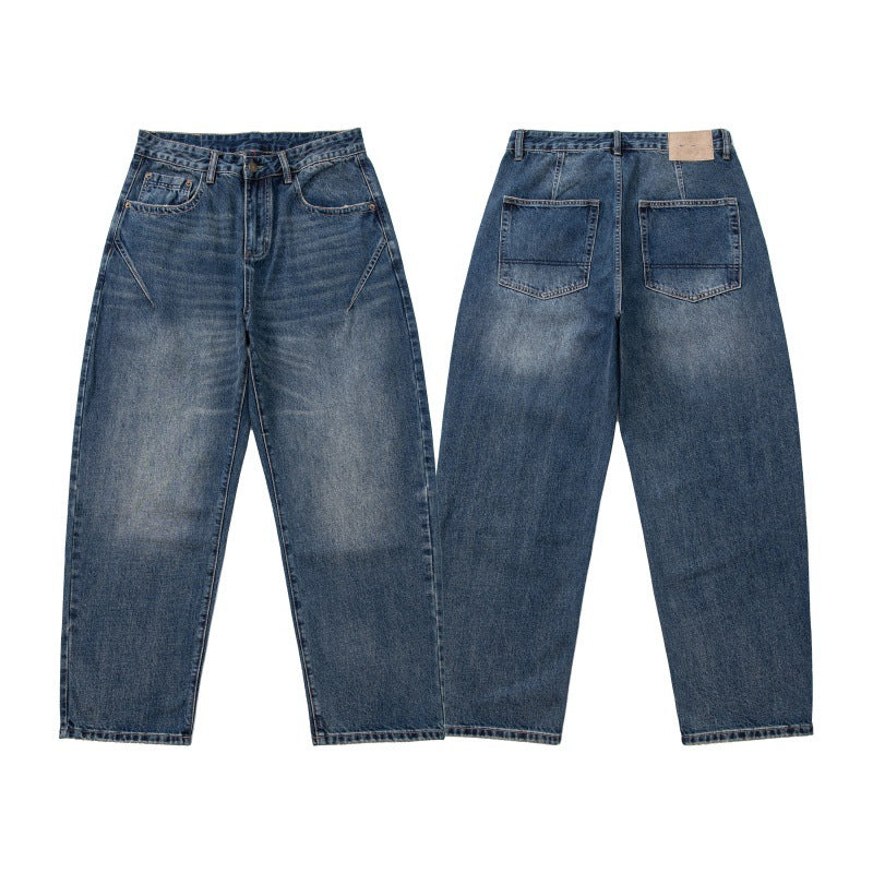 Cat-Scratch Structured Cut Casual Versatile Washed Denim Pants for Men