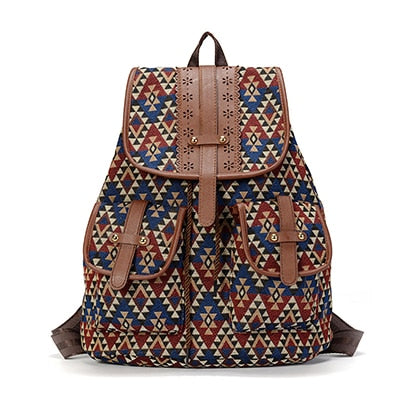 Hollow Out Leather Backpack For Women Drawstring Rucksack Bohemian