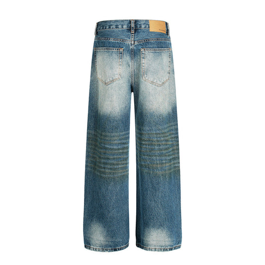 Men's Distressed Denim Trousers - Vintage Straight Leg Pants