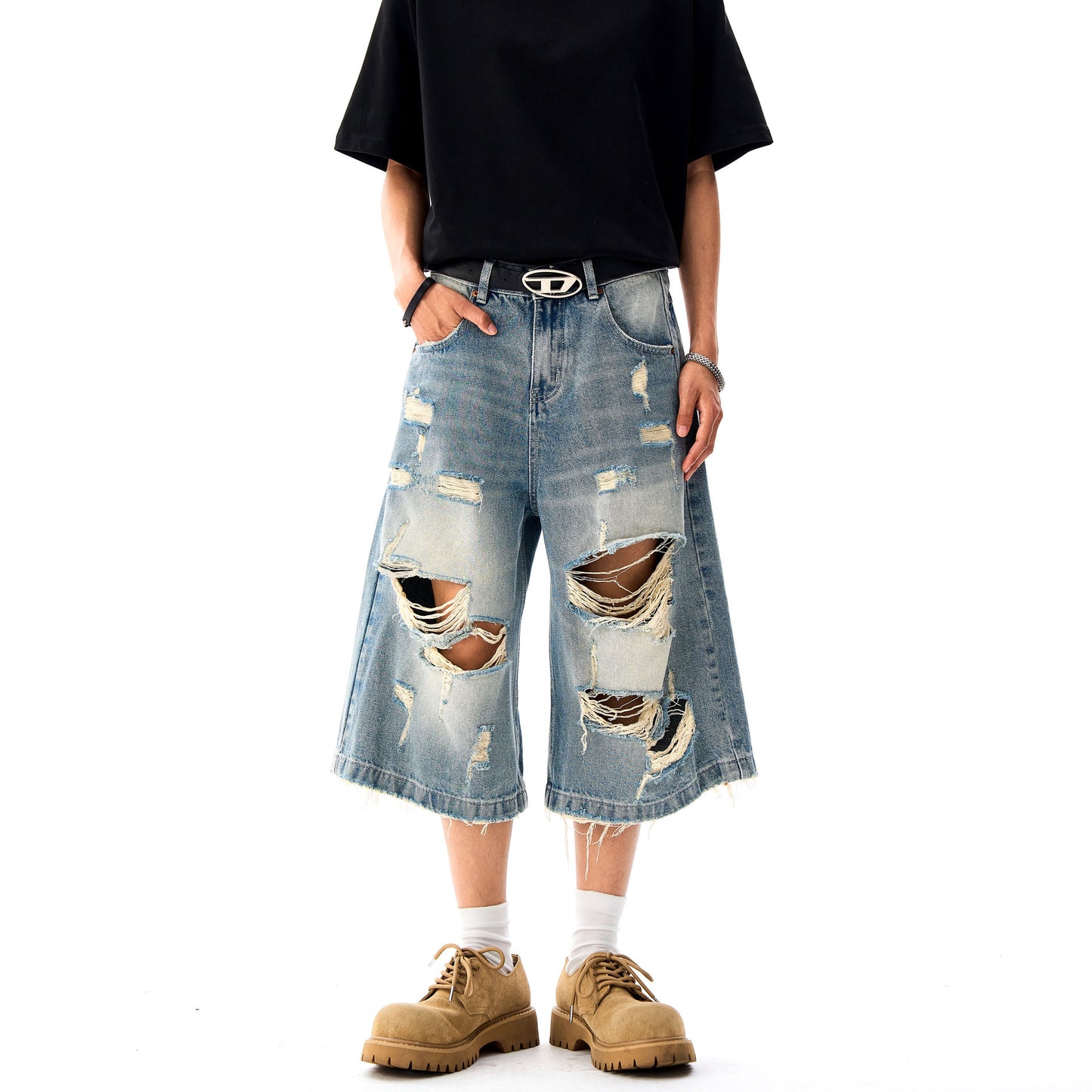Premium Japanese Denim Straight Tube Loose Summer Cropped Pants