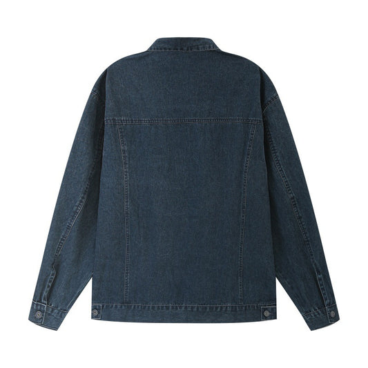 Washed Multi-Pocket Denim Jacket with Retro Style for Men and Women