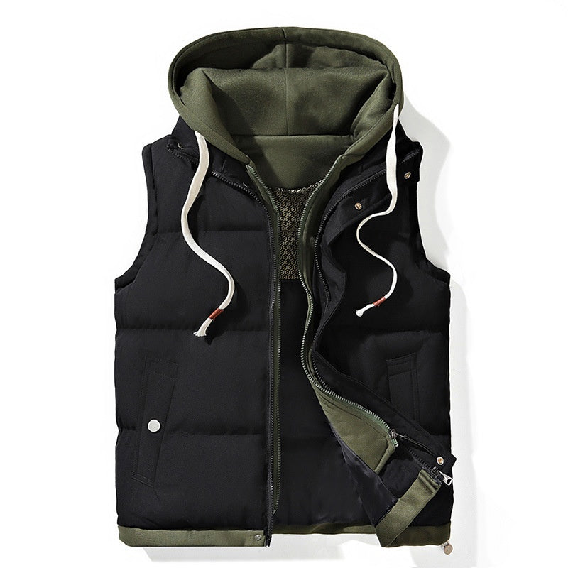 Down Cotton Vest Faux Two-Piece Loose Couple Hooded Jacket