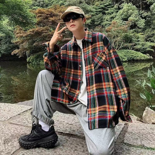 Retro Long Sleeved Shirt Jacket for Men