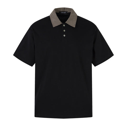 Style Color Block Flip Collar Short Sleeve T-Shirt for Street Loose Couple Half Sleeve Top