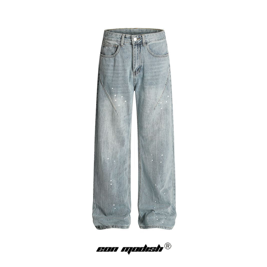 Washed Printed Straight Jeans