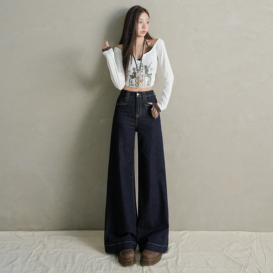 High Waist Loose Fit Denim Pants for Women - Wide Leg Trousers