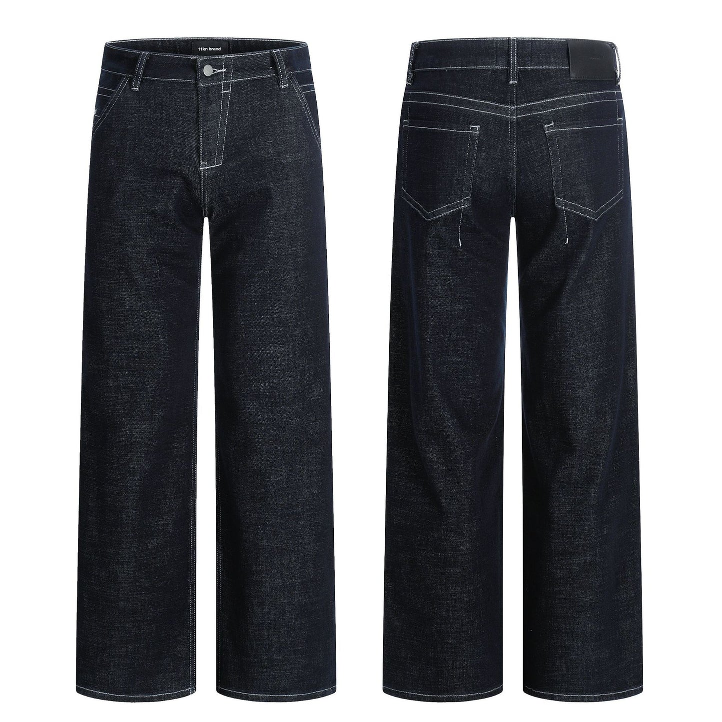 Unisex Dark Blue Denim Pants - Water Washed, Faded, Slimming, Straight Fit Casual Trousers