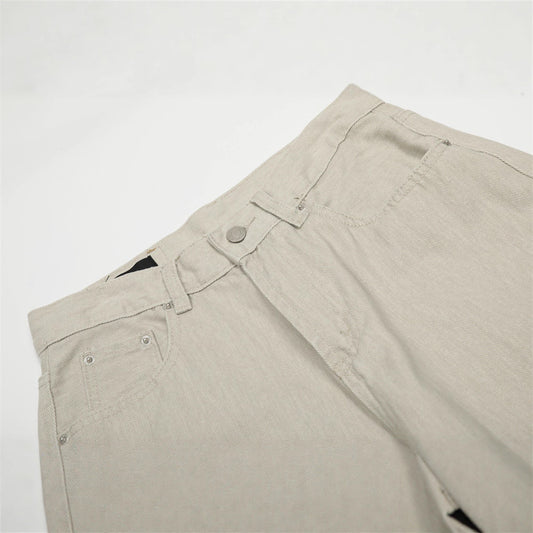 Retro Men's Denim Pants, Simple Solid Color Straight Leg Brand Versatile Loose Fit Men's Trousers