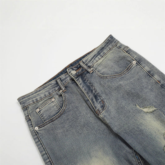 Men's Distressed Ripped Straight Leg Jeans, Loose Fit Casual Pants