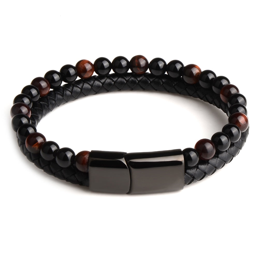 Natural Stone Bracelets - Genuine Leather Braided Bracelet
