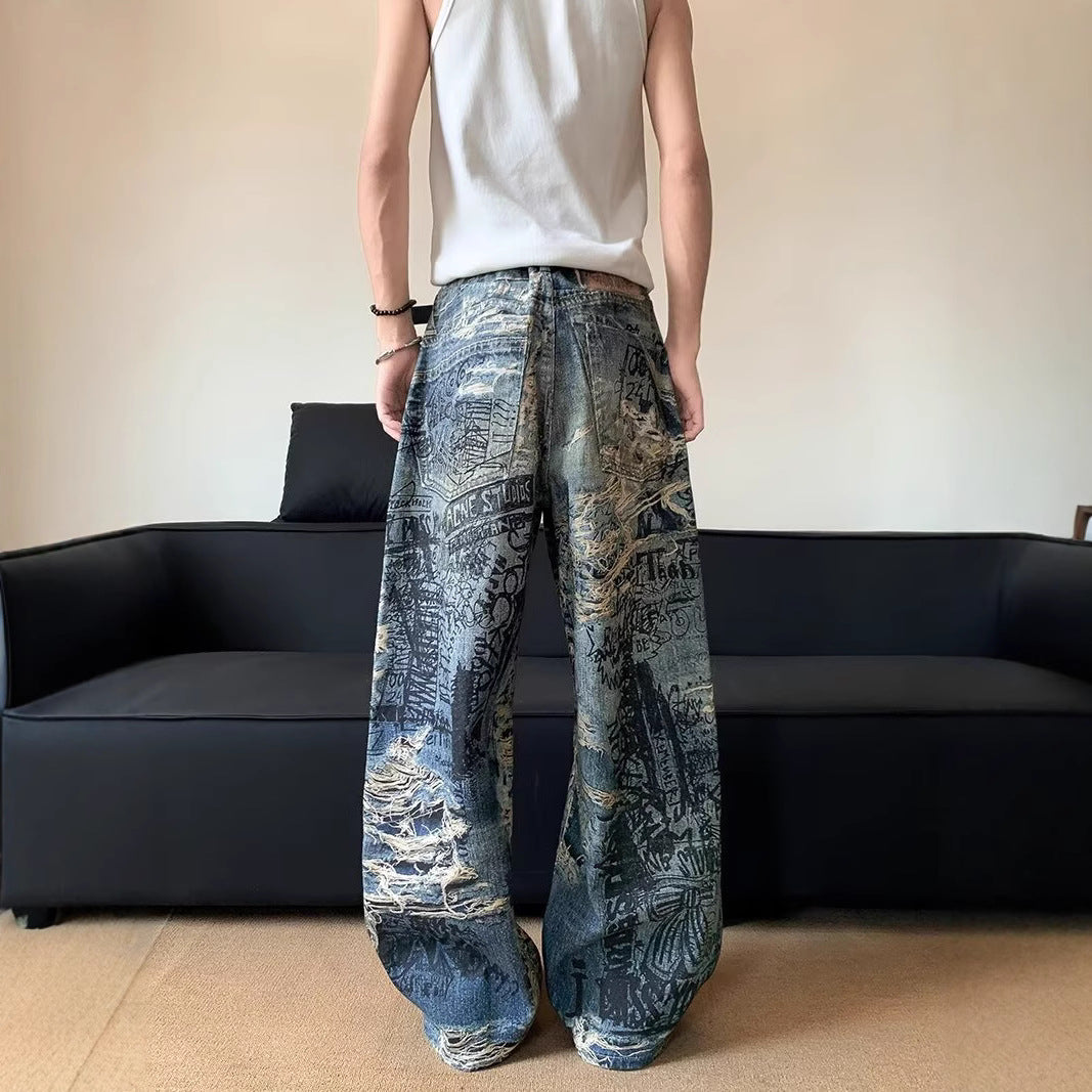 Premium Digital Direct Printing Denim Loose Pants for Men