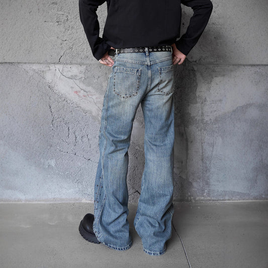 Vintage Deconstructed Patchwork Denim Pants for Men and Women