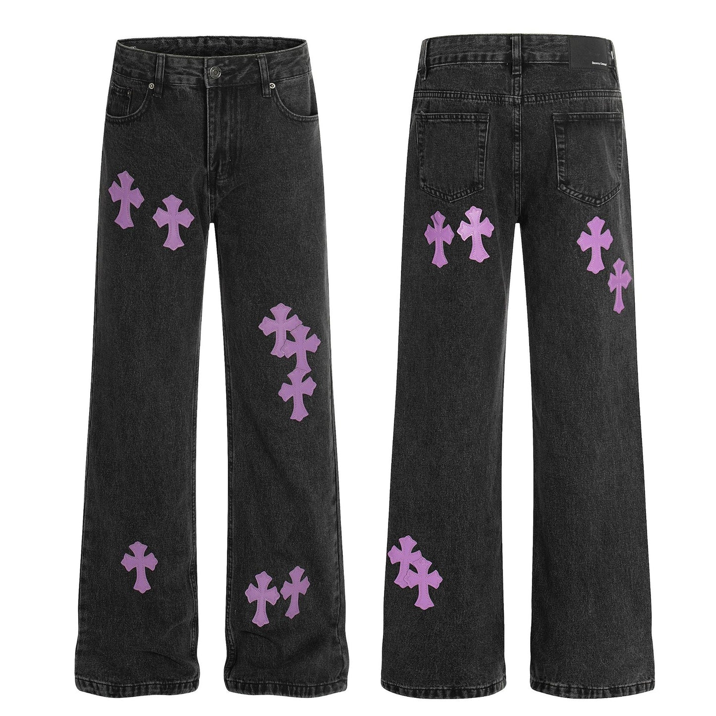 Unisex Retro Cross Pattern Slim Fit Flared Denim Pants
