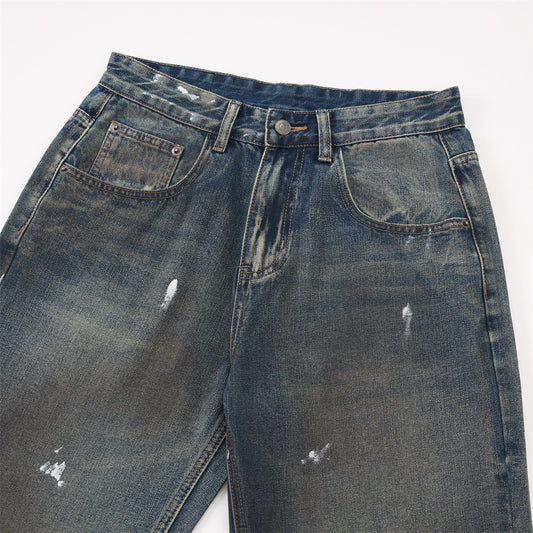 Men's Distressed Straight Leg Jeans, Casual Loose Fit Pants