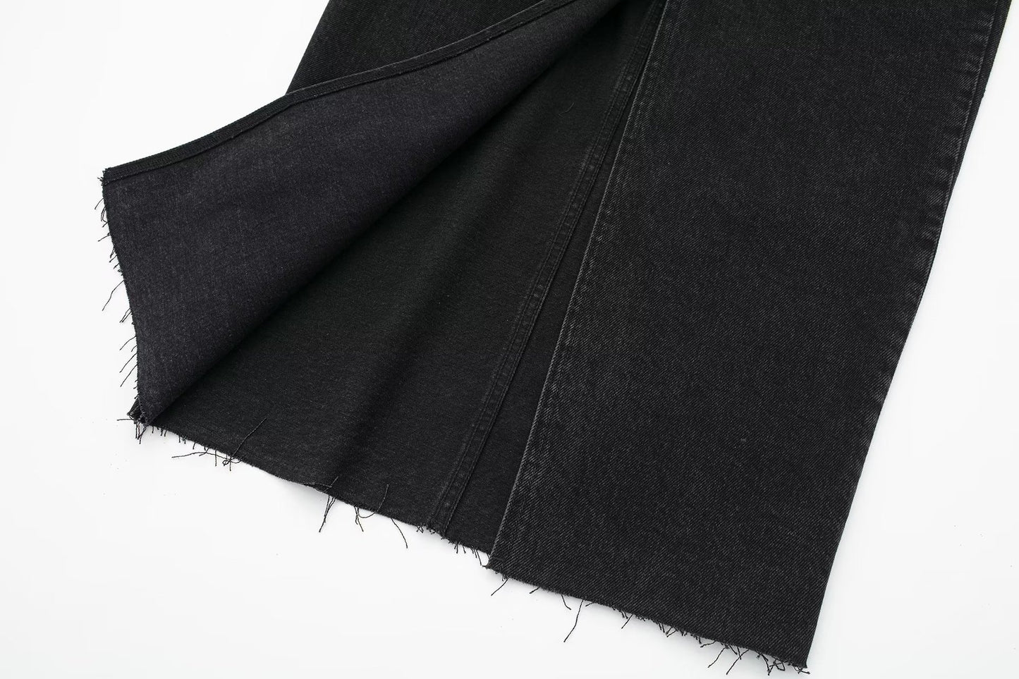 Women's High-Waisted Black Denim Midi Skirt with Slit