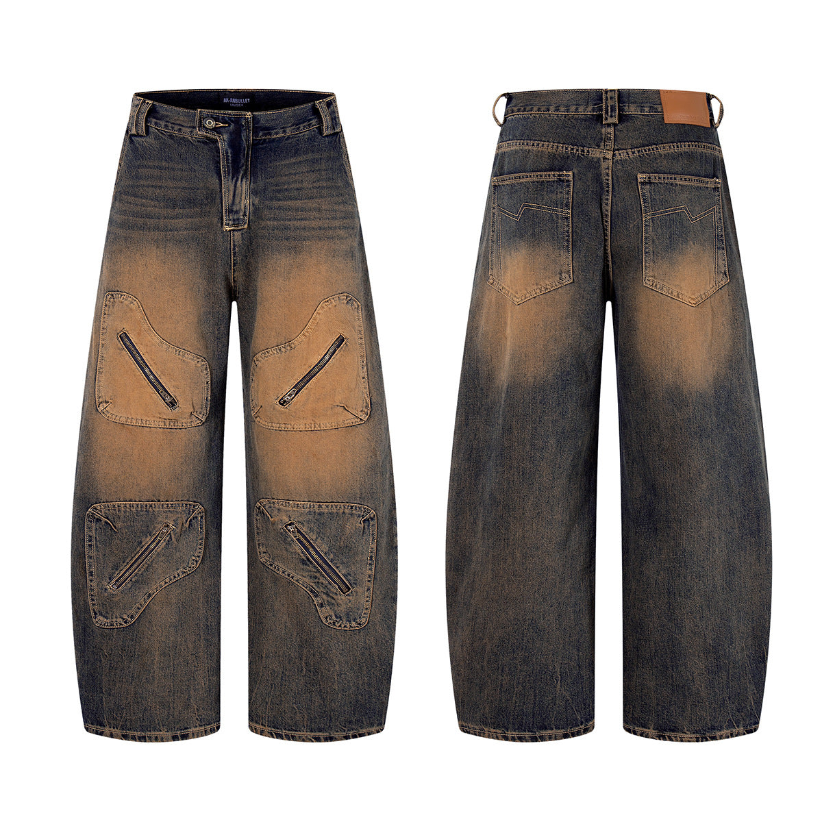 Rust Washed Denim Workwear Wide Leg Pants