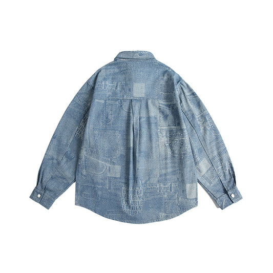 Vintage Patchwork Denim Long Sleeve Casual Shirts