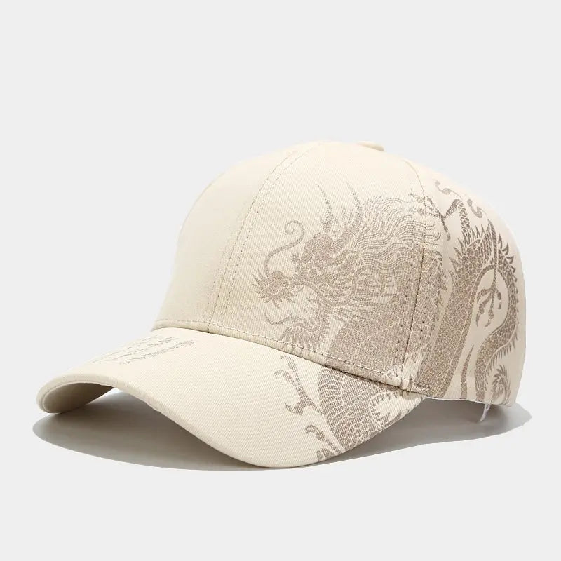 Chinese Dragon Print Duck Brim Cap