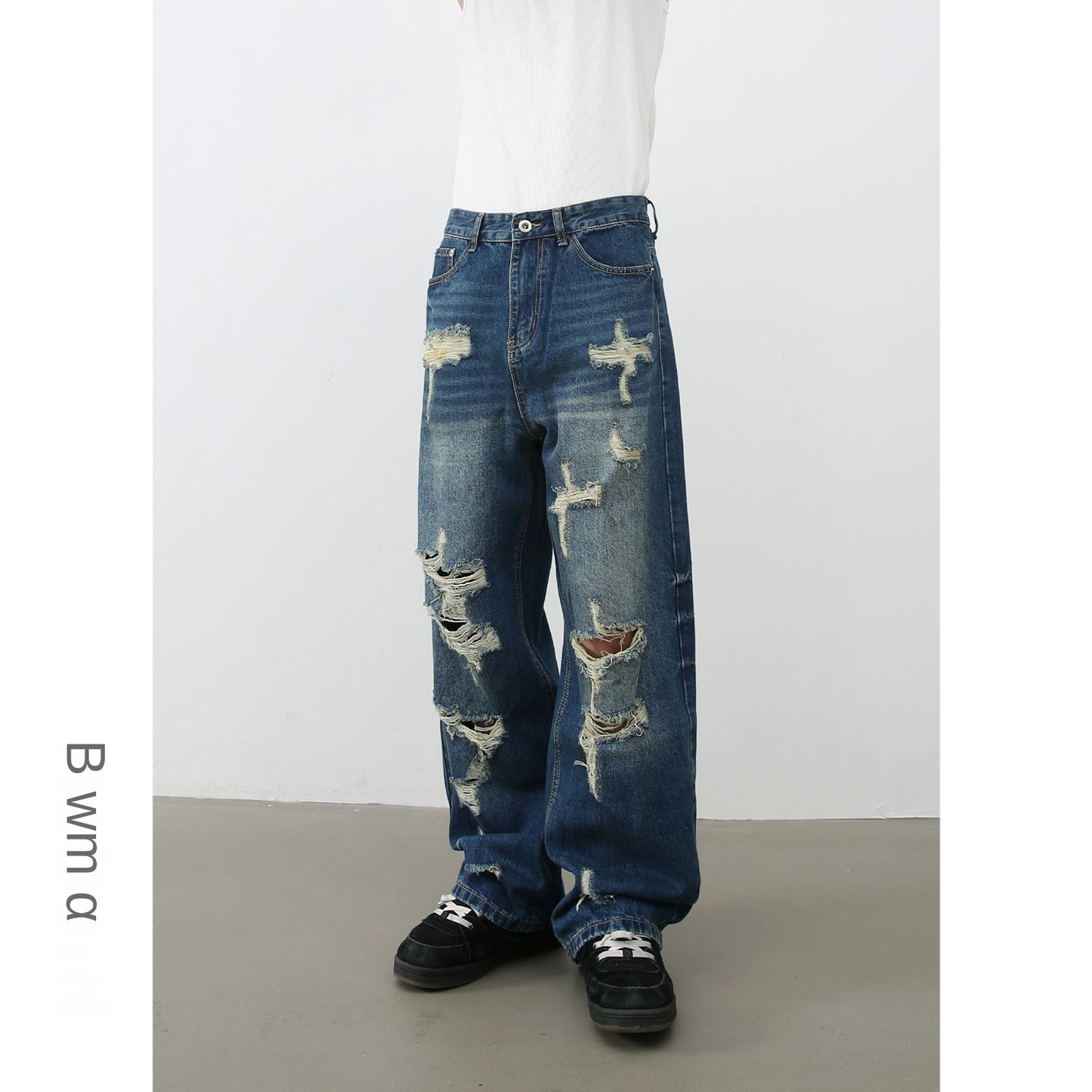 American Style Distressed Denim Pants for Men - High Street Retro Vibe