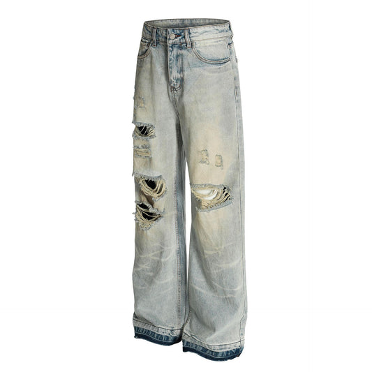 Vintage Washed Ripped Denim Straight Leg Personalized Cleanfit Pants