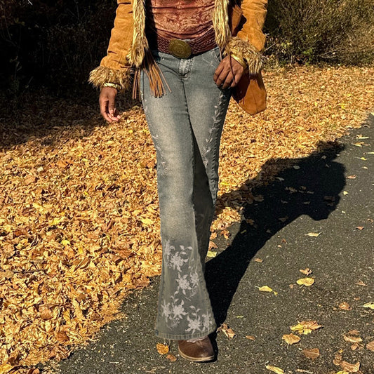 Embroidered Loose Straight Leg Denim Pants