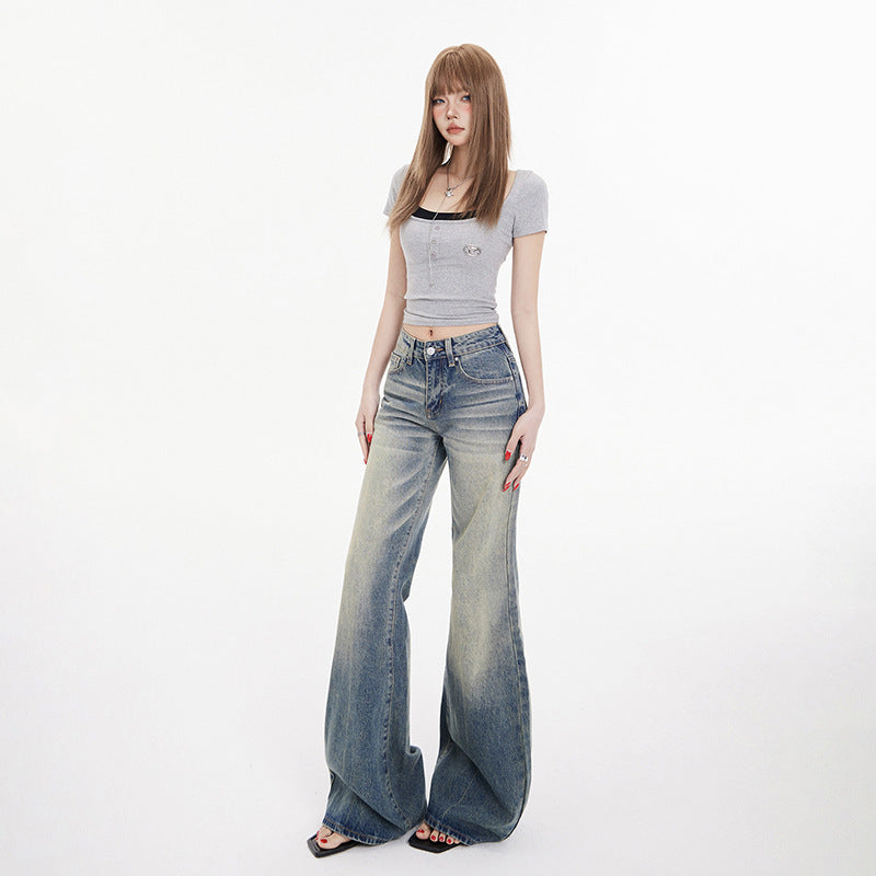 Women's Mid-Waist Spicy Girl Flare Jeans - Micro Flare Denim Trousers