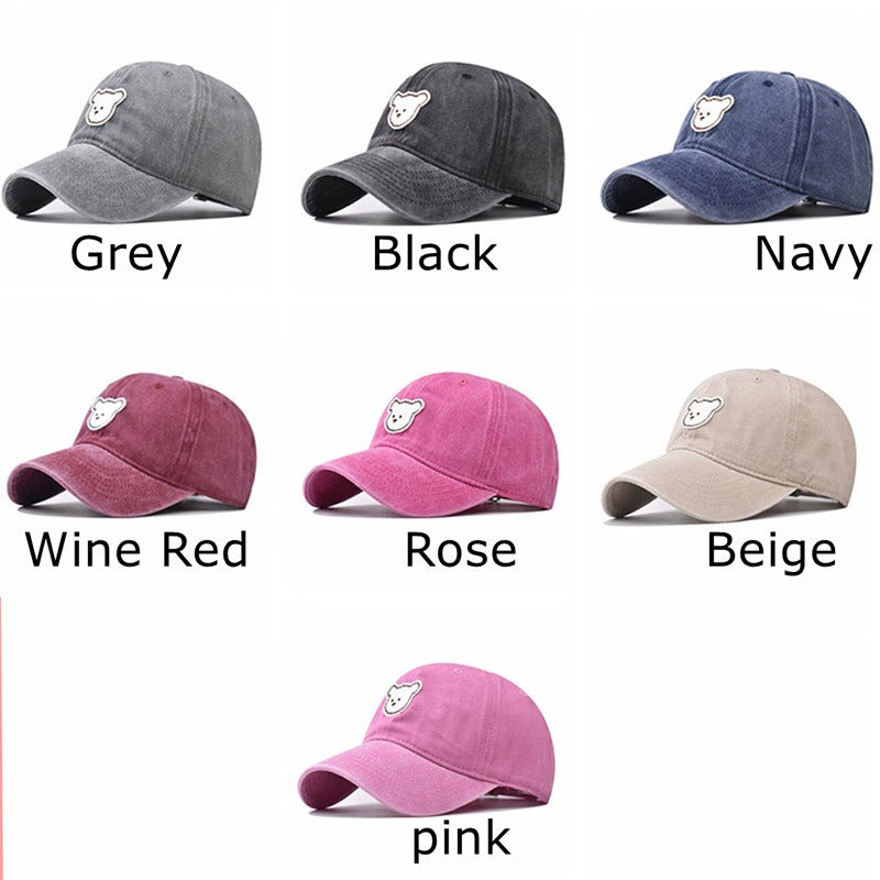 Pure Cotton Washed Cute Bear Embroidered Baseball Cap Outdoor Peak Cap