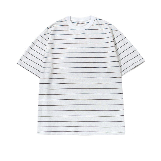 Striped Short Sleeved T-shirt with Round Neck and Half Sleeves