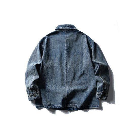 Washed Old Multi-Pocket Workwear Denim Jacket for Men