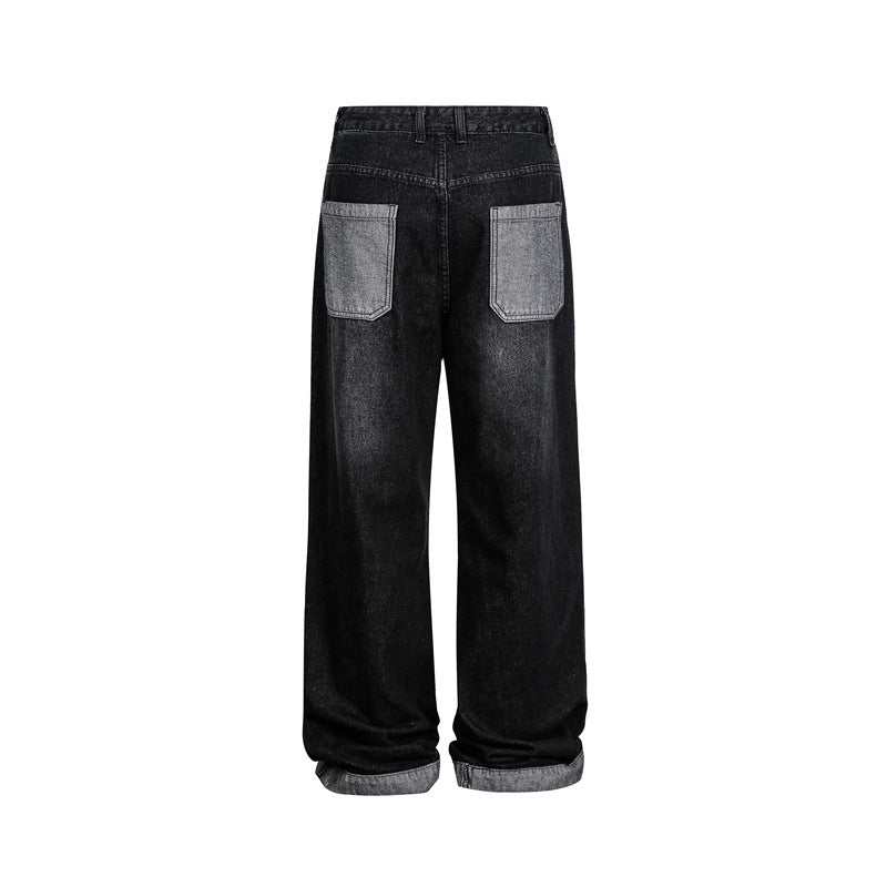 Unisex Brand Color Block Casual Denim Pants