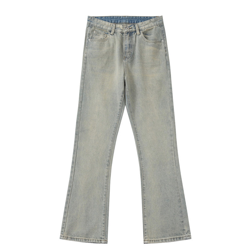 Flared Washed Basic Denim Pants for Men - Slim Straight Fit, High Street Casual Trousers