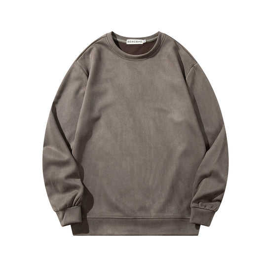 Suede Hoodie Round Neck Loose Fit Shirt for Men