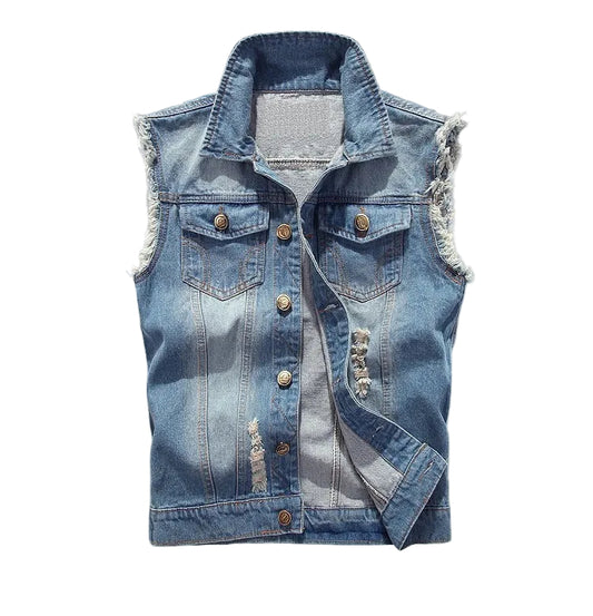 Men's Slim Fit Sleeveless Denim Vest - Style Casual Summer Jean Waistcoat