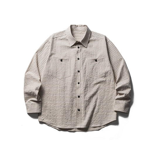 Pocket Checkered Long Sleeve Shirt for Men Loose Casual Versatile Dress Shirt