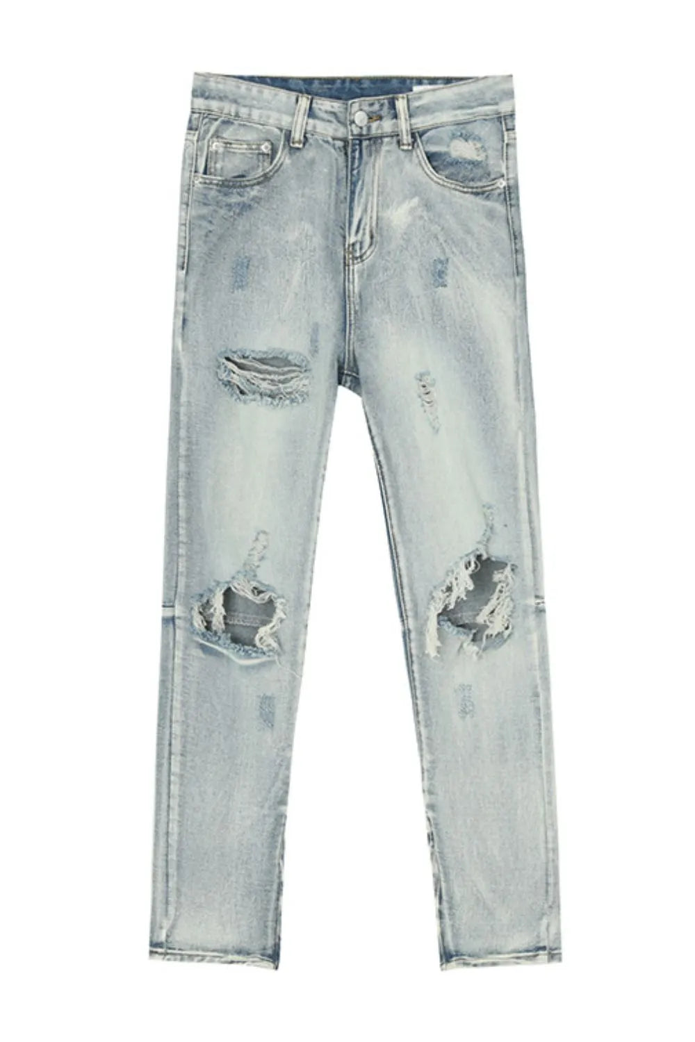 Pocketed Distressed Jeans with Side Zip